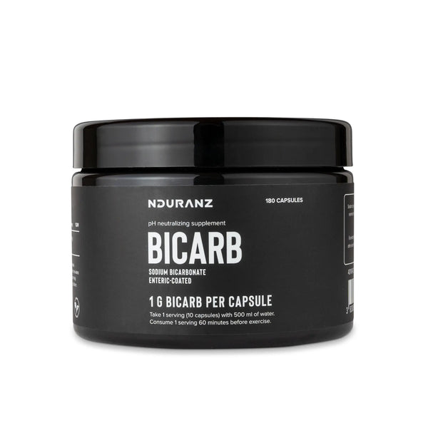 Nduranz Nrgy Drink Bicarb 45 - 1200 g lemon flavor, black and yellow pouch with brand logo and nutritional text on white background.
